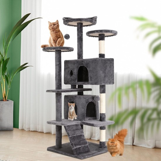 FDW Cat Scratching Tree, Height 139 cm, Play Tower for Cats with 2 Caves, 3 Platforms, 2 Sisal Balls, Climbing Tree, Multiple Levels, Ideal for 3-4 Cats, Dark Grey FDW Cat Scratching Tree, Height 139 cm, Play Tower for Cats with 2 Caves, 3 Platforms, 2 Sisal Balls, Climbing Tree, Multiple Levels, Ideal for 3-4 Cats, Dark Grey