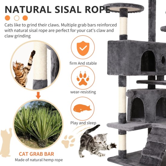 FDW Cat Scratching Tree, Height 139 cm, Play Tower for Cats with 2 Caves, 3 Platforms, 2 Sisal Balls, Climbing Tree, Multiple Levels, Ideal for 3-4 Cats, Dark Grey FDW Cat Scratching Tree, Height 139 cm, Play Tower for Cats with 2 Caves, 3 Platforms, 2 Sisal Balls, Climbing Tree, Multiple Levels, Ideal for 3-4 Cats, Dark Grey