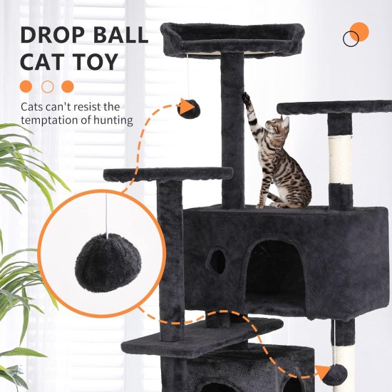 FDW Cat Scratching Tree, Height 139 cm, Play Tower for Cats with 2 Caves, 3 Platforms, 2 Sisal Balls, Climbing Tree, Multiple Levels, Ideal for 3-4 Cats, Dark Grey FDW Cat Scratching Tree, Height 139 cm, Play Tower for Cats with 2 Caves, 3 Platforms, 2 Sisal Balls, Climbing Tree, Multiple Levels, Ideal for 3-4 Cats, Dark Grey