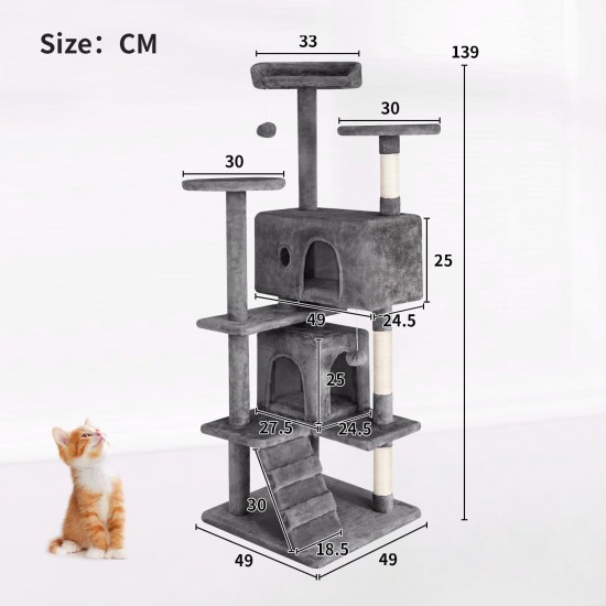 FDW Cat Scratching Tree, Height 139 cm, Play Tower for Cats with 2 Caves, 3 Platforms, 2 Sisal Balls, Climbing Tree, Multiple Levels, Ideal for 3-4 Cats, Dark Grey FDW Cat Scratching Tree, Height 139 cm, Play Tower for Cats with 2 Caves, 3 Platforms, 2 Sisal Balls, Climbing Tree, Multiple Levels, Ideal for 3-4 Cats, Dark Grey