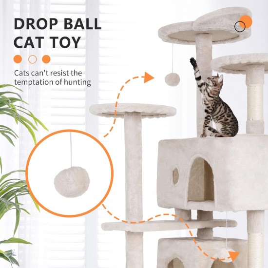 FDW Cat Scratching Tree, Height 139 cm, Play Tower for Cats with 2 Caves, 3 Platforms, 2 Sisal Balls, Climbing Tree, Multiple Levels, Ideal for 3-4 Cats, Dark Grey FDW Cat Scratching Tree, Height 139 cm, Play Tower for Cats with 2 Caves, 3 Platforms, 2 Sisal Balls, Climbing Tree, Multiple Levels, Ideal for 3-4 Cats, Dark Grey