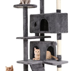 FDW Cat Scratching Tree, Height 139 cm, Play Tower for Cats with 2 Caves, 3 Platforms, 2 Sisal Balls, Climbing Tree, Multiple Levels, Ideal for 3-4 Cats, Light Grey FDW Cat Scratching Tree, Height 139 cm, Play Tower for Cats with 2 Caves, 3 Platforms, 2 Sisal Balls, Climbing Tree, Multiple Levels, Ideal for 3-4 Cats, Light Grey