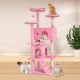 FDW Cat Scratching Tree, Height 139 cm, Play Tower for Cats with 2 Caves, 3 Platforms, 2 Sisal Balls, Climbing Tree, Multiple Levels, Ideal for 3-4 Cats, Grey/Pink FDW Cat Scratching Tree, Height 139 cm, Play Tower for Cats with 2 Caves, 3 Platforms, 2 Sisal Balls, Climbing Tree, Multiple Levels, Ideal for 3-4 Cats, Grey/Pink