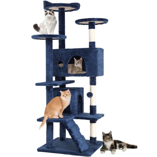 FDW Cat Scratching Tree, Height 139 cm, Play Tower for Cats with 2 Caves, 3 Platforms, 2 Sisal Balls, Climbing Tree, Multiple Levels, Ideal for 3-4 Cats, Grey/Pink FDW Cat Scratching Tree, Height 139 cm, Play Tower for Cats with 2 Caves, 3 Platforms, 2 Sisal Balls, Climbing Tree, Multiple Levels, Ideal for 3-4 Cats, Grey/Pink