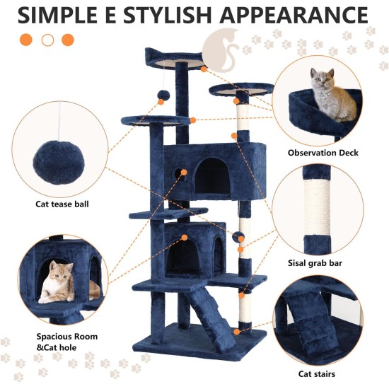 FDW Cat Scratching Tree, Height 139 cm, Play Tower for Cats with 2 Caves, 3 Platforms, 2 Sisal Balls, Climbing Tree, Multiple Levels, Ideal for 3-4 Cats, Grey/Pink FDW Cat Scratching Tree, Height 139 cm, Play Tower for Cats with 2 Caves, 3 Platforms, 2 Sisal Balls, Climbing Tree, Multiple Levels, Ideal for 3-4 Cats, Grey/Pink
