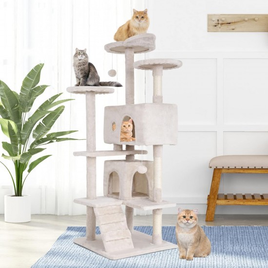 FDW Cat Scratching Tree, Height 139 cm, Play Tower for Cats with 2 Caves, 3 Platforms, 2 Sisal Balls, Climbing Tree, Multiple Levels, Ideal for 3-4 Cats, Grey/Navy FDW Cat Scratching Tree, Height 139 cm, Play Tower for Cats with 2 Caves, 3 Platforms, 2 Sisal Balls, Climbing Tree, Multiple Levels, Ideal for 3-4 Cats, Grey/Navy