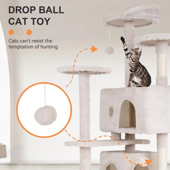 FDW Cat Scratching Tree, Height 139 cm, Play Tower for Cats with 2 Caves, 3 Platforms, 2 Sisal Balls, Climbing Tree, Multiple Levels, Ideal for 3-4 Cats, Grey/Navy FDW Cat Scratching Tree, Height 139 cm, Play Tower for Cats with 2 Caves, 3 Platforms, 2 Sisal Balls, Climbing Tree, Multiple Levels, Ideal for 3-4 Cats, Grey/Navy