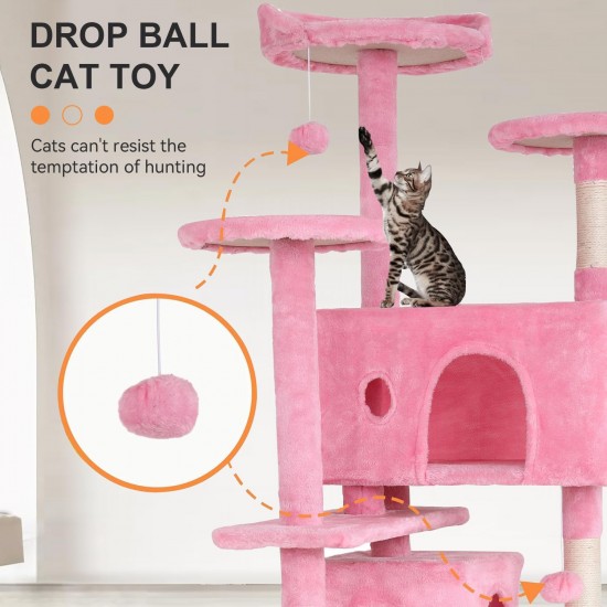 FDW Cat Scratching Tree, Height 139 cm, Play Tower for Cats with 2 Caves, 3 Platforms, 2 Sisal Balls, Climbing Tree, Multiple Levels, Ideal for 3-4 Cats, Grey/Navy FDW Cat Scratching Tree, Height 139 cm, Play Tower for Cats with 2 Caves, 3 Platforms, 2 Sisal Balls, Climbing Tree, Multiple Levels, Ideal for 3-4 Cats, Grey/Navy