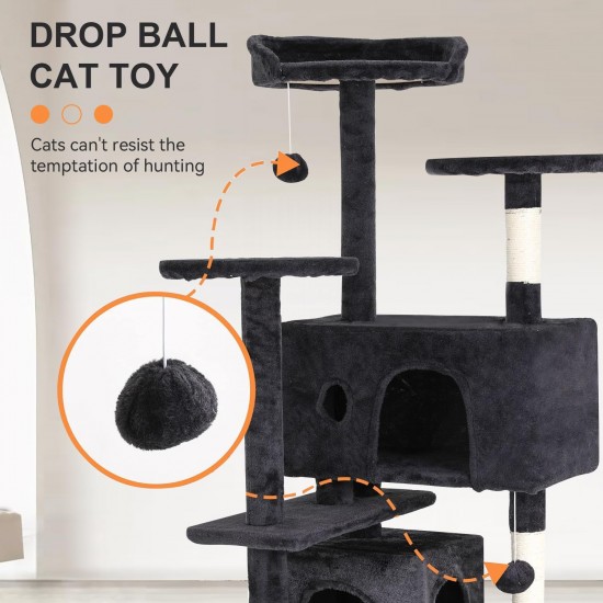 FDW Cat Scratching Tree, Height 139 cm, Play Tower for Cats with 2 Caves, 3 Platforms, 2 Sisal Balls, Climbing Tree, Multiple Levels, Ideal for 3-4 Cats, Grey/Navy FDW Cat Scratching Tree, Height 139 cm, Play Tower for Cats with 2 Caves, 3 Platforms, 2 Sisal Balls, Climbing Tree, Multiple Levels, Ideal for 3-4 Cats, Grey/Navy