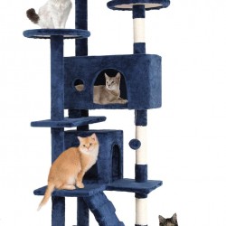 FDW Cat Scratching Tree, Height 139 cm, Play Tower for Cats with 2 Caves, 3 Platforms, 2 Sisal Balls, Climbing Tree, Multiple Levels, Ideal for 3-4 Cats, Grey/Navy FDW Cat Scratching Tree, Height 139 cm, Play Tower for Cats with 2 Caves, 3 Platforms, 2 Sisal Balls, Climbing Tree, Multiple Levels, Ideal for 3-4 Cats, Grey/Navy