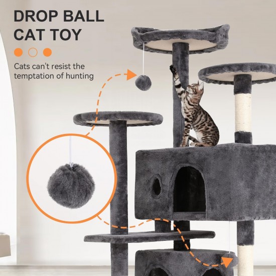 FDW Cat Scratching Tree, Height 139 cm, Play Tower for Cats with 2 Caves, 3 Platforms, 2 Sisal Balls, Climbing Tree, Multiple Levels, Ideal for 3-4 Cats, Grey/Navy FDW Cat Scratching Tree, Height 139 cm, Play Tower for Cats with 2 Caves, 3 Platforms, 2 Sisal Balls, Climbing Tree, Multiple Levels, Ideal for 3-4 Cats, Grey/Navy