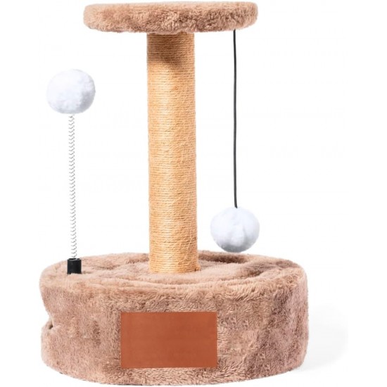 FOR ADVENTUR Small Cat Playground Scratching Post with 2 Balls Soft Lining MDF/Polyester 37 x 26 x 36 cm FOR ADVENTUR Small Cat Playground Scratching Post with 2 Balls Soft Lining MDF/Polyester 37 x 26 x 36 cm
