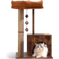 FUKUMARU Cat Scratching Post 86cm High Cat Tree with Jute Rope Scratching Post and Hammock, Cat Tree with Silvervine Chew Toy, Cat House for Indoor Cats, Retro Style FUKUMARU Cat Scratching Post 86cm High Cat Tree with Jute Rope Scratching Post and Hammock, Cat Tree with Silvervine Chew Toy, Cat House for Indoor Cats, Retro Style