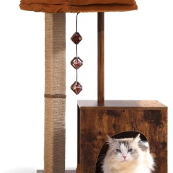 FUKUMARU Cat Scratching Post 86cm High Cat Tree with Jute Rope Scratching Post and Hammock, Cat Tree with Silvervine Chew Toy, Cat House for Indoor Cats, Retro Style FUKUMARU Cat Scratching Post 86cm High Cat Tree with Jute Rope Scratching Post and Hammock, Cat Tree with Silvervine Chew Toy, Cat House for Indoor Cats, Retro Style