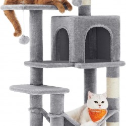 Feandrea Cat Scratching Post, 112 cm High, Multi-Tier Cat Tree with 4 Scratching Posts, 2 Platforms, Hammock, Cave, Light Grey, PCT261W01 Feandrea Cat Scratching Post, 112 cm High, Multi-Tier Cat Tree with 4 Scratching Posts, 2 Platforms, Hammock, Cave, Light Grey, PCT261W01