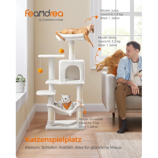 Feandrea Cat Scratching Post, 112cm High, Multi Level Cat Tree with 4 Scratching Posts, 2 Platforms, Hammock, Cave, Smoke Grey, PCT261G01 Feandrea Cat Scratching Post, 112cm High, Multi Level Cat Tree with 4 Scratching Posts, 2 Platforms, Hammock, Cave, Smoke Grey, PCT261G01