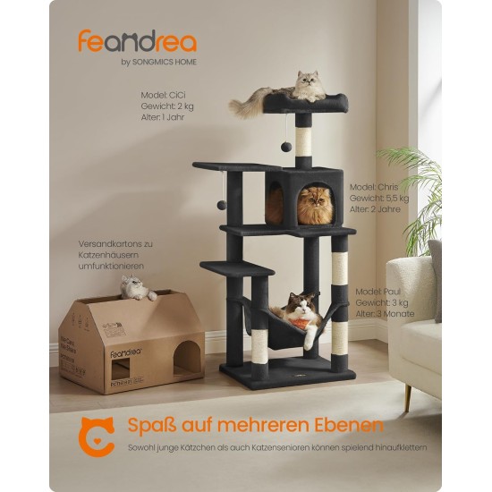 Feandrea Cat Scratching Post, 112cm High, Multi Level Cat Tree with 4 Scratching Posts, 2 Platforms, Hammock, Cave, Smoke Grey, PCT261G01 Feandrea Cat Scratching Post, 112cm High, Multi Level Cat Tree with 4 Scratching Posts, 2 Platforms, Hammock, Cave, Smoke Grey, PCT261G01