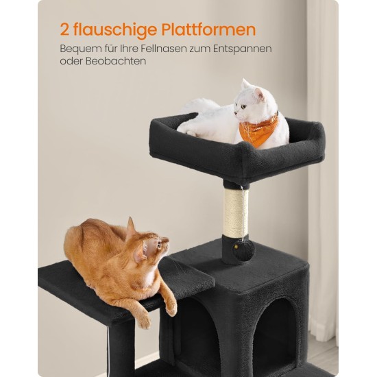 Feandrea Cat Scratching Post, 112cm High, Multi Level Cat Tree with 4 Scratching Posts, 2 Platforms, Hammock, Cave, Smoke Grey, PCT261G01 Feandrea Cat Scratching Post, 112cm High, Multi Level Cat Tree with 4 Scratching Posts, 2 Platforms, Hammock, Cave, Smoke Grey, PCT261G01