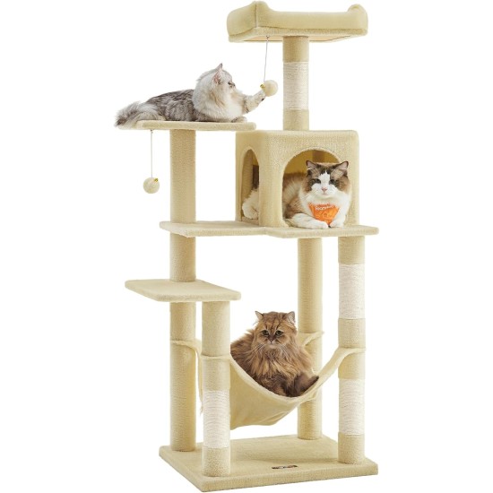 Feandrea Cat Scratching Post, 112cm High, Multi Level Cat Tree with 4 Scratching Posts, 2 Platforms, Hammock, Cave, Smoke Grey, PCT261G01 Feandrea Cat Scratching Post, 112cm High, Multi Level Cat Tree with 4 Scratching Posts, 2 Platforms, Hammock, Cave, Smoke Grey, PCT261G01