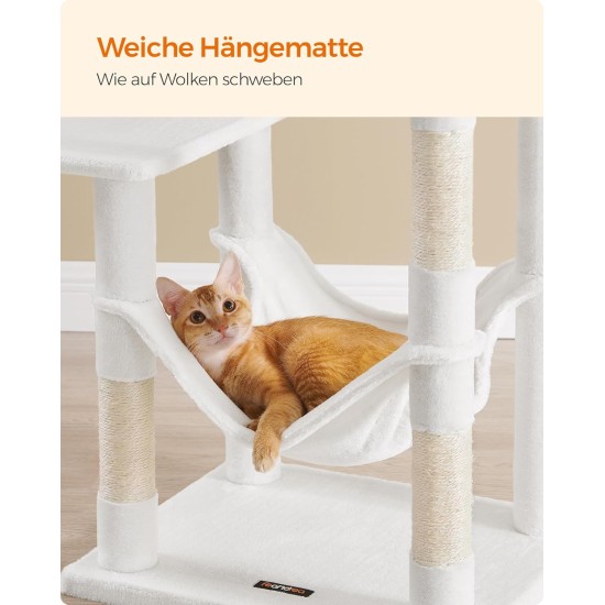 Feandrea Cat Scratching Post, 112cm High, Multi Level Cat Tree with 4 Scratching Posts, 2 Platforms, Hammock, Cave, Smoke Grey, PCT261G01 Feandrea Cat Scratching Post, 112cm High, Multi Level Cat Tree with 4 Scratching Posts, 2 Platforms, Hammock, Cave, Smoke Grey, PCT261G01