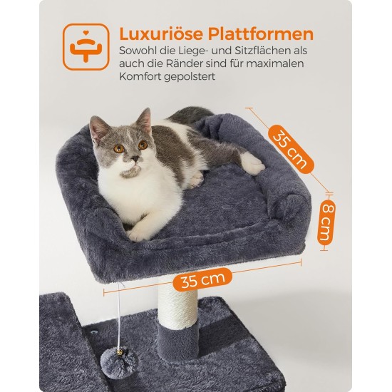 Feandrea Cat Scratching Post, 112cm High, Multi Level Cat Tree with 4 Scratching Posts, 2 Platforms, Hammock, Cave, Smoke Grey, PCT261G01 Feandrea Cat Scratching Post, 112cm High, Multi Level Cat Tree with 4 Scratching Posts, 2 Platforms, Hammock, Cave, Smoke Grey, PCT261G01
