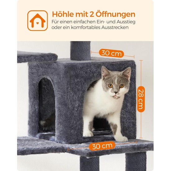 Feandrea Cat Scratching Post, 112cm High, Multi Level Cat Tree with 4 Scratching Posts, 2 Platforms, Hammock, Cave, Smoke Grey, PCT261G01 Feandrea Cat Scratching Post, 112cm High, Multi Level Cat Tree with 4 Scratching Posts, 2 Platforms, Hammock, Cave, Smoke Grey, PCT261G01