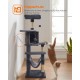 Feandrea Cat Scratching Post, 112cm High, Multi Level Cat Tree with 4 Scratching Posts, 2 Platforms, Hammock, Cave, Smoke Grey, PCT261G01 Feandrea Cat Scratching Post, 112cm High, Multi Level Cat Tree with 4 Scratching Posts, 2 Platforms, Hammock, Cave, Smoke Grey, PCT261G01