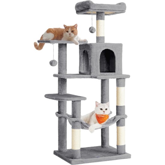Feandrea Cat Scratching Post, 112cm High, Multi Level Cat Tree with 4 Scratching Posts, 2 Platforms, Hammock, Cave, Smoke Grey, PCT261G01 Feandrea Cat Scratching Post, 112cm High, Multi Level Cat Tree with 4 Scratching Posts, 2 Platforms, Hammock, Cave, Smoke Grey, PCT261G01