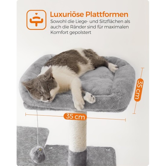 Feandrea Cat Scratching Post, 112cm High, Multi Level Cat Tree with 4 Scratching Posts, 2 Platforms, Hammock, Cave, Smoke Grey, PCT261G01 Feandrea Cat Scratching Post, 112cm High, Multi Level Cat Tree with 4 Scratching Posts, 2 Platforms, Hammock, Cave, Smoke Grey, PCT261G01