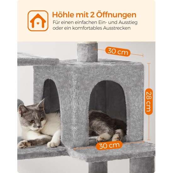 Feandrea Cat Scratching Post, 112cm High, Multi Level Cat Tree with 4 Scratching Posts, 2 Platforms, Hammock, Cave, Smoke Grey, PCT261G01 Feandrea Cat Scratching Post, 112cm High, Multi Level Cat Tree with 4 Scratching Posts, 2 Platforms, Hammock, Cave, Smoke Grey, PCT261G01