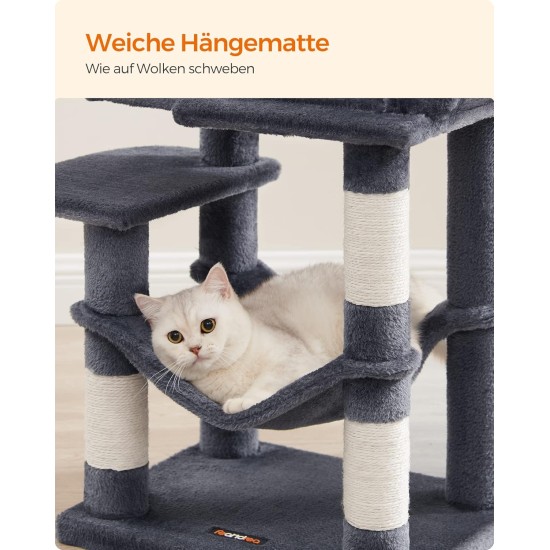 Feandrea Cat Scratching Post, 112cm High, Multi Level Cat Tree with 4 Scratching Posts, 2 Platforms, Hammock, Cave, Smoke Grey, PCT261G01 Feandrea Cat Scratching Post, 112cm High, Multi Level Cat Tree with 4 Scratching Posts, 2 Platforms, Hammock, Cave, Smoke Grey, PCT261G01