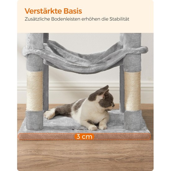 Feandrea Cat Scratching Post, 112cm High, Multi Level Cat Tree with 4 Scratching Posts, 2 Platforms, Hammock, Cave, Smoke Grey, PCT261G01 Feandrea Cat Scratching Post, 112cm High, Multi Level Cat Tree with 4 Scratching Posts, 2 Platforms, Hammock, Cave, Smoke Grey, PCT261G01