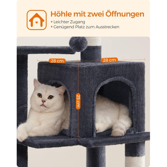 Feandrea Cat Scratching Post, 112cm High, Multi Level Cat Tree with 4 Scratching Posts, 2 Platforms, Hammock, Cave, Smoke Grey, PCT261G01 Feandrea Cat Scratching Post, 112cm High, Multi Level Cat Tree with 4 Scratching Posts, 2 Platforms, Hammock, Cave, Smoke Grey, PCT261G01
