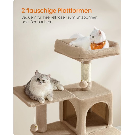 Feandrea Cat Scratching Post, 112cm High, Multi Level Cat Tree with 4 Scratching Posts, 2 Platforms, Hammock, Cave, Smoke Grey, PCT261G01 Feandrea Cat Scratching Post, 112cm High, Multi Level Cat Tree with 4 Scratching Posts, 2 Platforms, Hammock, Cave, Smoke Grey, PCT261G01
