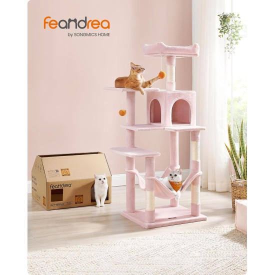 Feandrea Cat Scratching Post, 112cm High, Multi Level Cat Tree with 4 Scratching Posts, 2 Platforms, Hammock, Cave, Smoke Grey, PCT261G01 Feandrea Cat Scratching Post, 112cm High, Multi Level Cat Tree with 4 Scratching Posts, 2 Platforms, Hammock, Cave, Smoke Grey, PCT261G01
