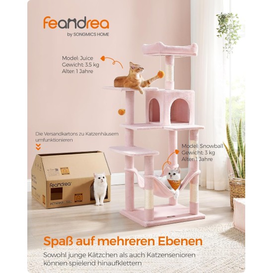 Feandrea Cat Scratching Post, 112cm High, Multi Level Cat Tree with 4 Scratching Posts, 2 Platforms, Hammock, Cave, Smoke Grey, PCT261G01 Feandrea Cat Scratching Post, 112cm High, Multi Level Cat Tree with 4 Scratching Posts, 2 Platforms, Hammock, Cave, Smoke Grey, PCT261G01