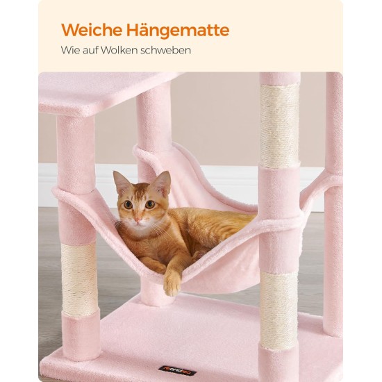 Feandrea Cat Scratching Post, 112cm High, Multi Level Cat Tree with 4 Scratching Posts, 2 Platforms, Hammock, Cave, Smoke Grey, PCT261G01 Feandrea Cat Scratching Post, 112cm High, Multi Level Cat Tree with 4 Scratching Posts, 2 Platforms, Hammock, Cave, Smoke Grey, PCT261G01