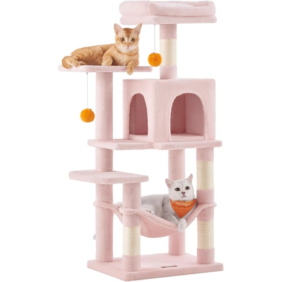 Feandrea Cat Scratching Post, 112cm High, Multi Level Cat Tree with 4 Scratching Posts, 2 Platforms, Hammock, Cave, Smoke Grey, PCT261G01 Feandrea Cat Scratching Post, 112cm High, Multi Level Cat Tree with 4 Scratching Posts, 2 Platforms, Hammock, Cave, Smoke Grey, PCT261G01