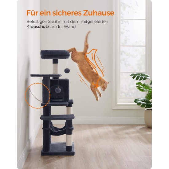 Feandrea Cat Scratching Post, 112cm High, Multi Level Cat Tree with 4 Scratching Posts, 2 Platforms, Hammock, Cave, Smoke Grey, PCT261G01 Feandrea Cat Scratching Post, 112cm High, Multi Level Cat Tree with 4 Scratching Posts, 2 Platforms, Hammock, Cave, Smoke Grey, PCT261G01