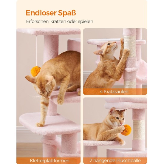 Feandrea Cat Scratching Post, 112cm High, Multi Level Cat Tree with 4 Scratching Posts, 2 Platforms, Hammock, Cave, Smoke Grey, PCT261G01 Feandrea Cat Scratching Post, 112cm High, Multi Level Cat Tree with 4 Scratching Posts, 2 Platforms, Hammock, Cave, Smoke Grey, PCT261G01