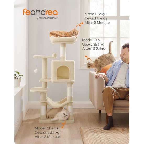 Feandrea Cat Scratching Post, 112cm High, Multi Level Cat Tree with 4 Scratching Posts, 2 Platforms, Hammock, Cave, Smoke Grey, PCT261G01 Feandrea Cat Scratching Post, 112cm High, Multi Level Cat Tree with 4 Scratching Posts, 2 Platforms, Hammock, Cave, Smoke Grey, PCT261G01