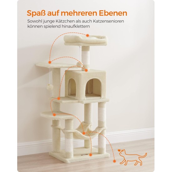 Feandrea Cat Scratching Post, 112cm High, Multi Level Cat Tree with 4 Scratching Posts, 2 Platforms, Hammock, Cave, Smoke Grey, PCT261G01 Feandrea Cat Scratching Post, 112cm High, Multi Level Cat Tree with 4 Scratching Posts, 2 Platforms, Hammock, Cave, Smoke Grey, PCT261G01