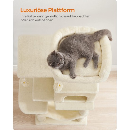 Feandrea Cat Scratching Post, 112cm High, Multi Level Cat Tree with 4 Scratching Posts, 2 Platforms, Hammock, Cave, Smoke Grey, PCT261G01 Feandrea Cat Scratching Post, 112cm High, Multi Level Cat Tree with 4 Scratching Posts, 2 Platforms, Hammock, Cave, Smoke Grey, PCT261G01
