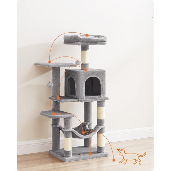 Feandrea Cat Scratching Post, 112cm High, Multi Level Cat Tree with 4 Scratching Posts, 2 Platforms, Hammock, Cave, Smoke Grey, PCT261G01 Feandrea Cat Scratching Post, 112cm High, Multi Level Cat Tree with 4 Scratching Posts, 2 Platforms, Hammock, Cave, Smoke Grey, PCT261G01
