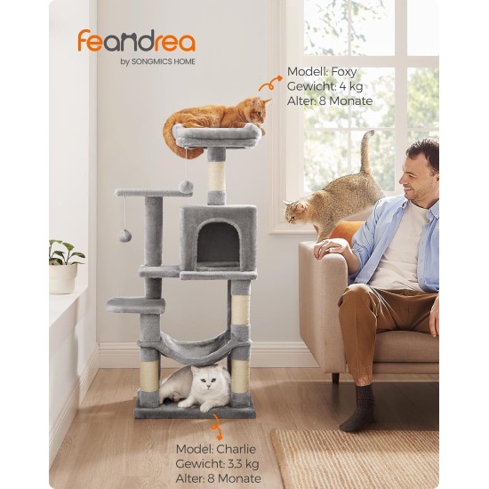 Feandrea Cat Scratching Post, 112cm High, Multi Level Cat Tree with 4 Scratching Posts, 2 Platforms, Hammock, Cave, Smoke Grey, PCT261G01 Feandrea Cat Scratching Post, 112cm High, Multi Level Cat Tree with 4 Scratching Posts, 2 Platforms, Hammock, Cave, Smoke Grey, PCT261G01