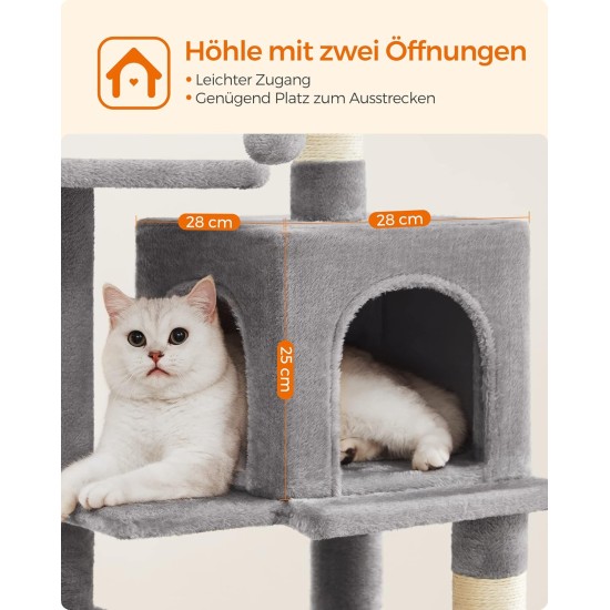 Feandrea Cat Scratching Post, 112cm High, Multi Level Cat Tree with 4 Scratching Posts, 2 Platforms, Hammock, Cave, Smoke Grey, PCT261G01 Feandrea Cat Scratching Post, 112cm High, Multi Level Cat Tree with 4 Scratching Posts, 2 Platforms, Hammock, Cave, Smoke Grey, PCT261G01