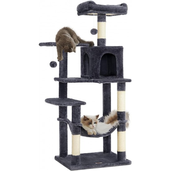 Feandrea Cat Scratching Post 143 cm High Multi-Tier Cat Tree with 4 Scratching Posts 2 Platforms Hammock Cave Cream White PCT161T01 Feandrea Cat Scratching Post 143 cm High Multi-Tier Cat Tree with 4 Scratching Posts 2 Platforms Hammock Cave Cream White PCT161T01