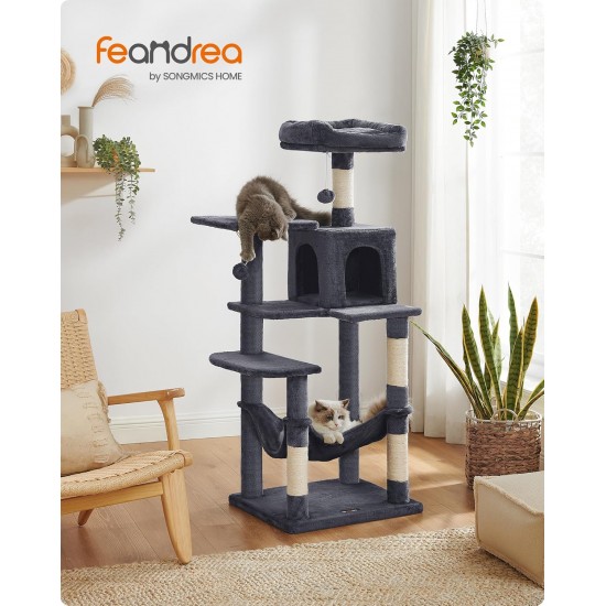 Feandrea Cat Scratching Post 143 cm High Multi-Tier Cat Tree with 4 Scratching Posts 2 Platforms Hammock Cave Cream White PCT161T01 Feandrea Cat Scratching Post 143 cm High Multi-Tier Cat Tree with 4 Scratching Posts 2 Platforms Hammock Cave Cream White PCT161T01