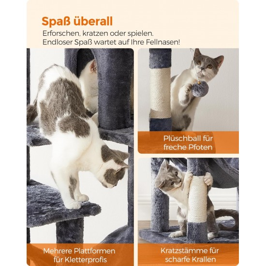 Feandrea Cat Scratching Post 143 cm High Multi-Tier Cat Tree with 4 Scratching Posts 2 Platforms Hammock Cave Cream White PCT161T01 Feandrea Cat Scratching Post 143 cm High Multi-Tier Cat Tree with 4 Scratching Posts 2 Platforms Hammock Cave Cream White PCT161T01