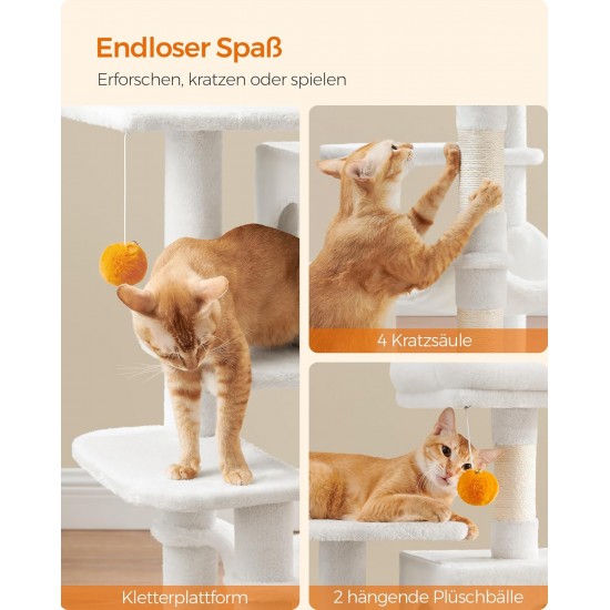 Feandrea Cat Scratching Post 143 cm High Multi-Tier Cat Tree with 4 Scratching Posts 2 Platforms Hammock Cave Cream White PCT161T01 Feandrea Cat Scratching Post 143 cm High Multi-Tier Cat Tree with 4 Scratching Posts 2 Platforms Hammock Cave Cream White PCT161T01